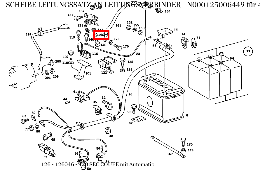 Scheibe LEITUNGSSATZ AN LEITUNGSVERBINDER 420 SEC COUPE mit Automatic 126