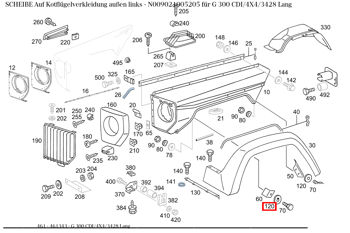 Scheibe Auf Kotflügelverkleidung außen links G 300 CDI/4X4/3428 Lang 461