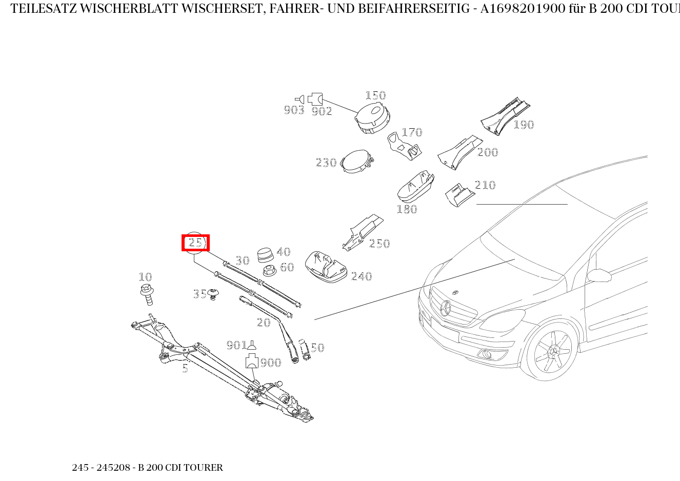 Teilesatz Wischerblatt WISCHERSET, FAHRER- UND BEIFAHRERSEITIG B 200 CDI TOURER 245