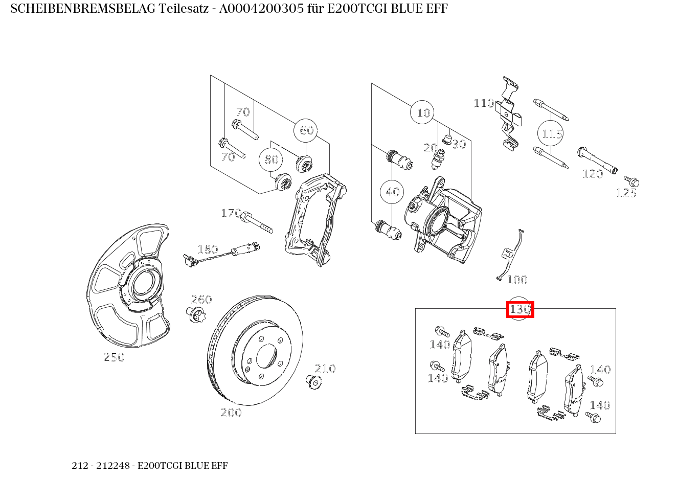 Scheibenbremsbelag Teilesatz E200TCGI BLUE EFF 212 Scheibenbremsbelag Teilesatz E200TCGI BLUE EFF 212