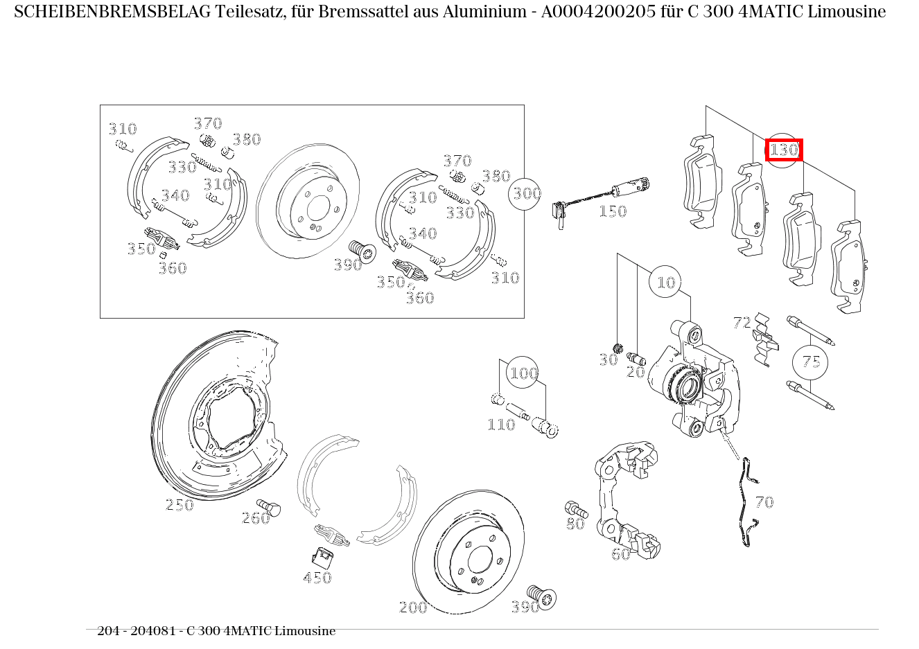 Scheibenbremsbelag Teilesatz, für Bremssattel aus Aluminium C 300 4MATIC Limousine 204
