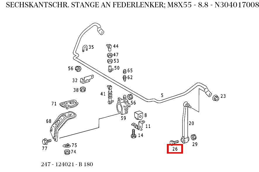 Sechskantschraube STANGE AN FEDERLENKER; M8X55 - 8.8 B 180 247
