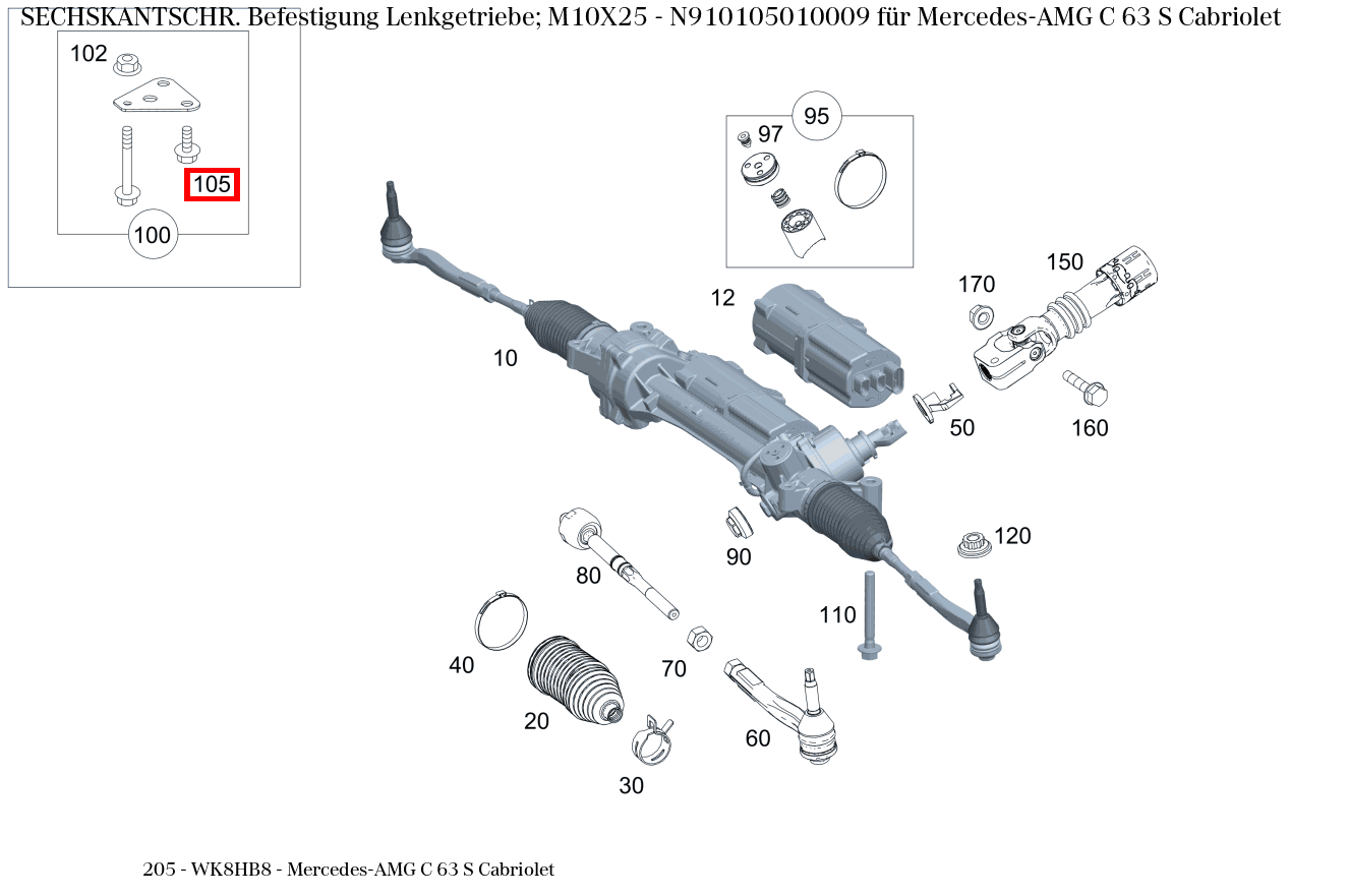 Sechskantschraube Befestigung Lenkgetriebe; M10X25 Mercedes-AMG C 63 S Cabriolet 205