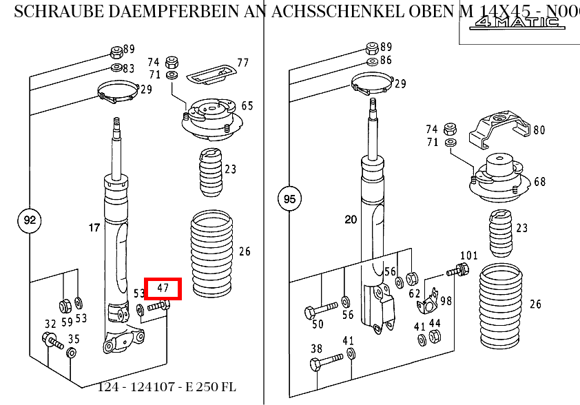 Schraube DAEMPFERBEIN AN ACHSSCHENKEL OBEN M 14X45 E 250 FL 124