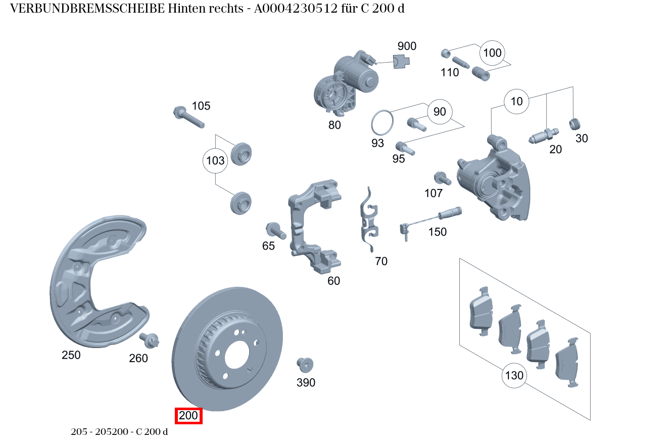 Verbundbremsscheibe Hinten rechts C 200 d 205