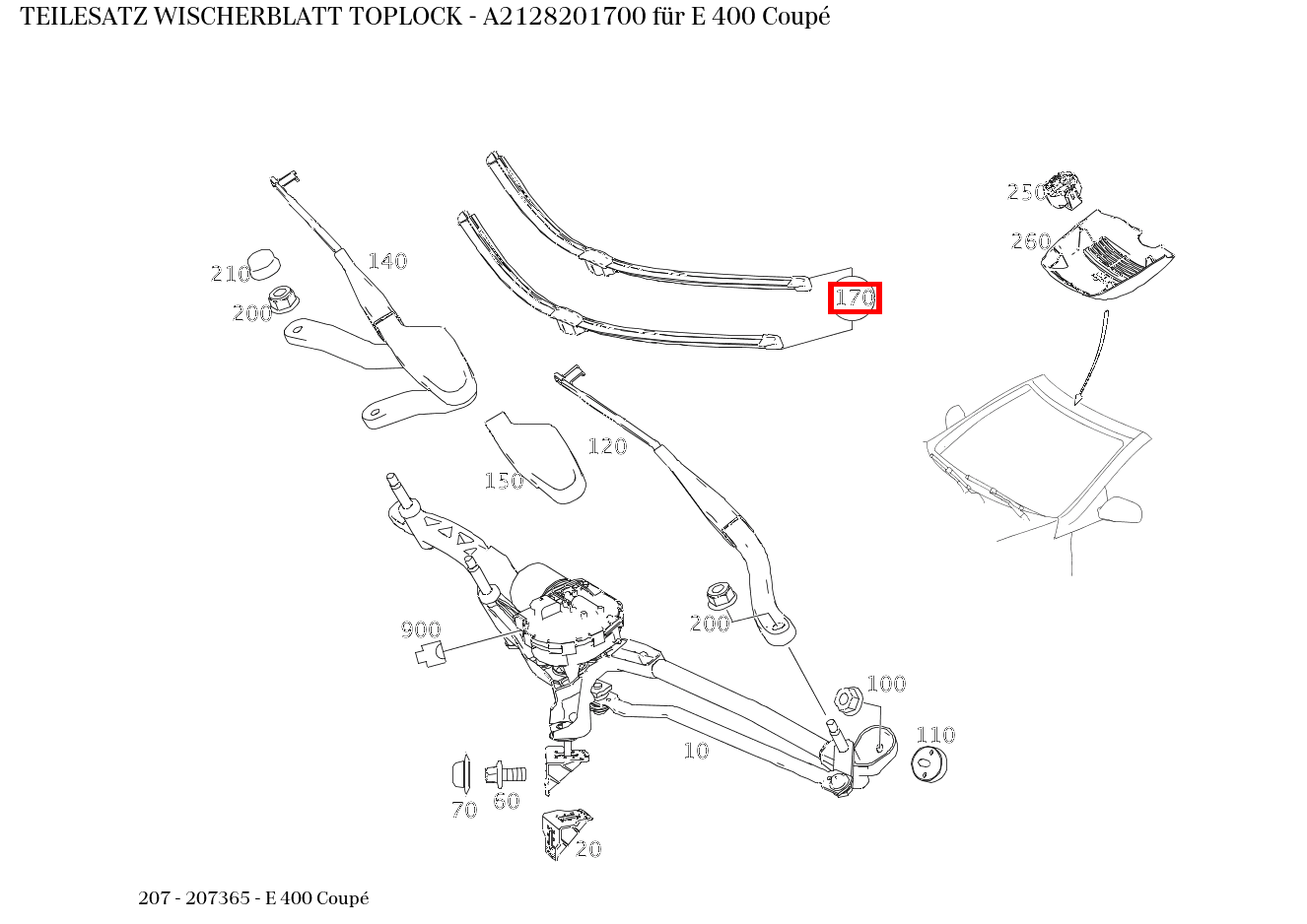 Teilesatz Wischerblatt TOPLOCK E 400 Coupé 207