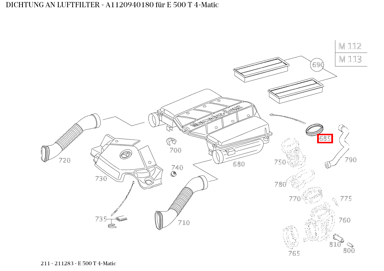 ABDICHTUNG AN LUFTFILTER E 500 T 4-Matic 211