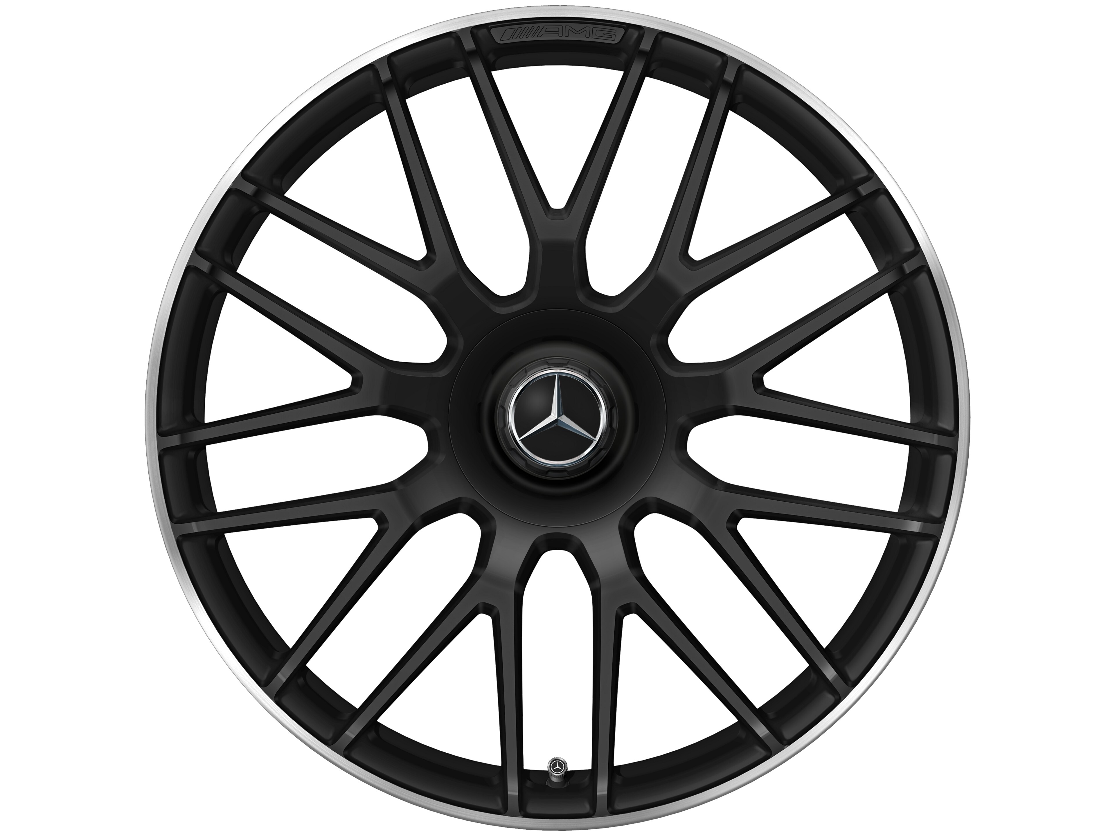 Mercedes-Benz - AMG Schmiederad im Kreuzspeichen-Design, 19 Zoll, 8,5 J x 19 ET 38, schwarz matt, Felgenhorn glanzgedreht