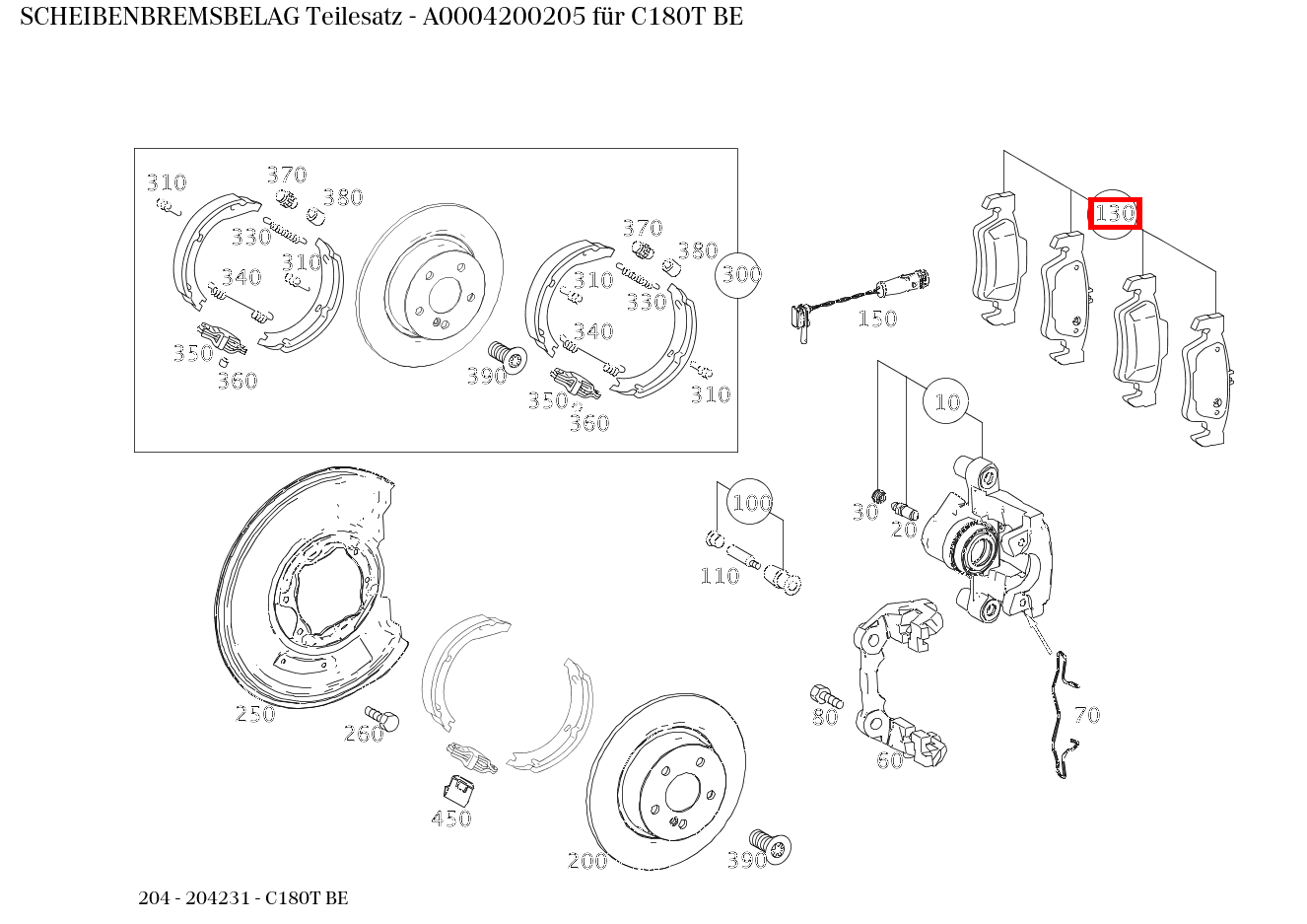 Scheibenbremsbelag Teilesatz C180T BE 204