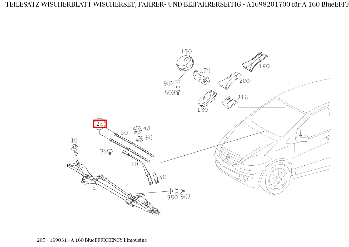 Teilesatz Wischerblatt WISCHERSET, FAHRER- UND BEIFAHRERSEITIG A 160 BlueEFFICIENCY Limousine 205 Teilesatz Wischerblatt WISCHERSET, FAHRER- UND BEIFAHRERSEITIG A 160 BlueEFFICIENCY Limousine 205