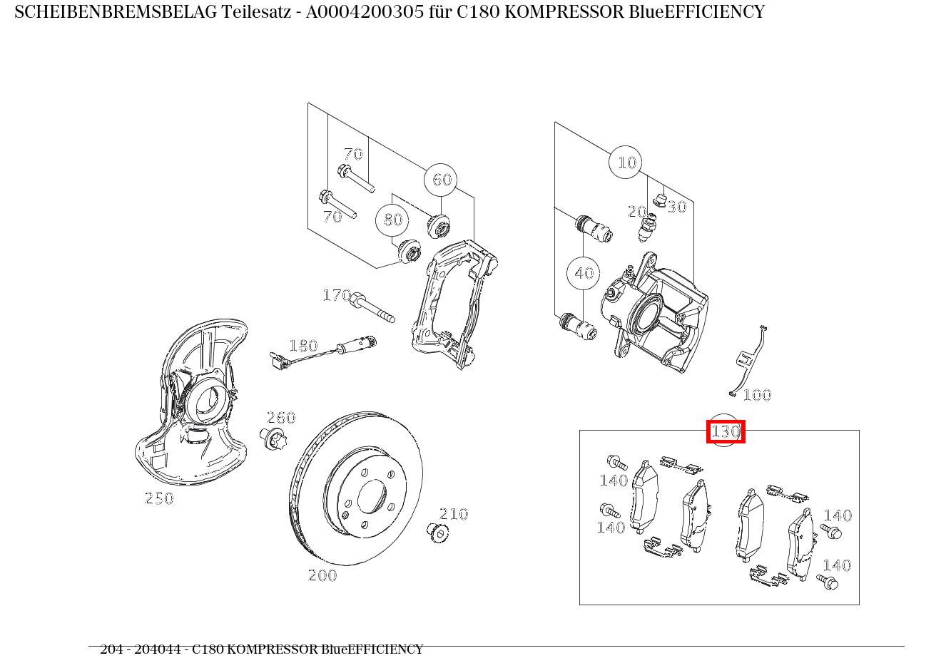 Scheibenbremsbelag Teilesatz C180 KOMPRESSOR BlueEFFICIENCY 204 Scheibenbremsbelag Teilesatz C180 KOMPRESSOR BlueEFFICIENCY 204
