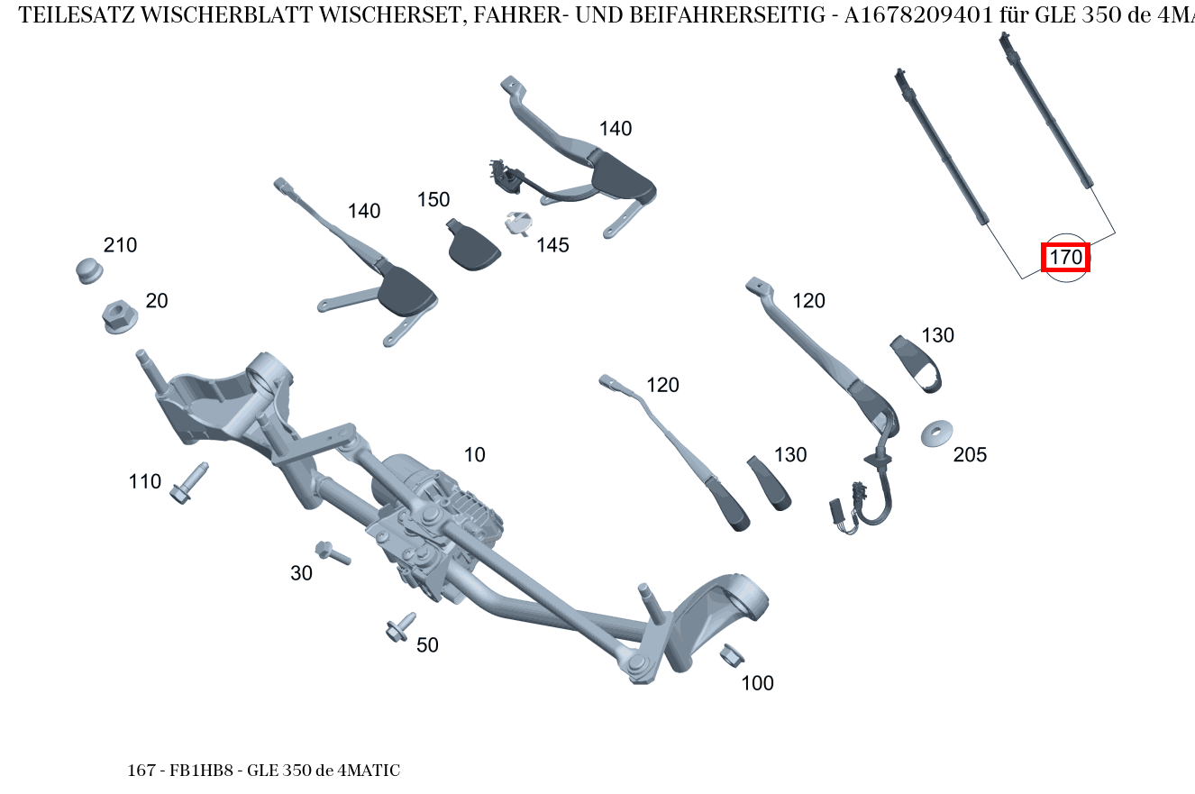Teilesatz Wischerblatt WISCHERSET, FAHRER- UND BEIFAHRERSEITIG GLE 350 de 4MATIC 167