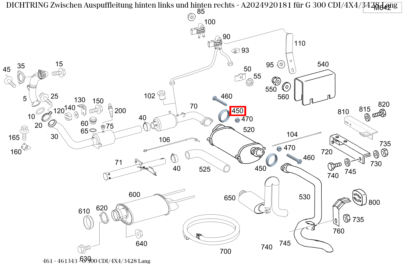 Dichtring Zwischen Auspuffleitung hinten links und hinten rechts G 300 CDI/4X4/3428 Lang 461 Dichtring Zwischen Auspuffleitung hinten links und hinten rechts G 300 CDI/4X4/3428 Lang 461