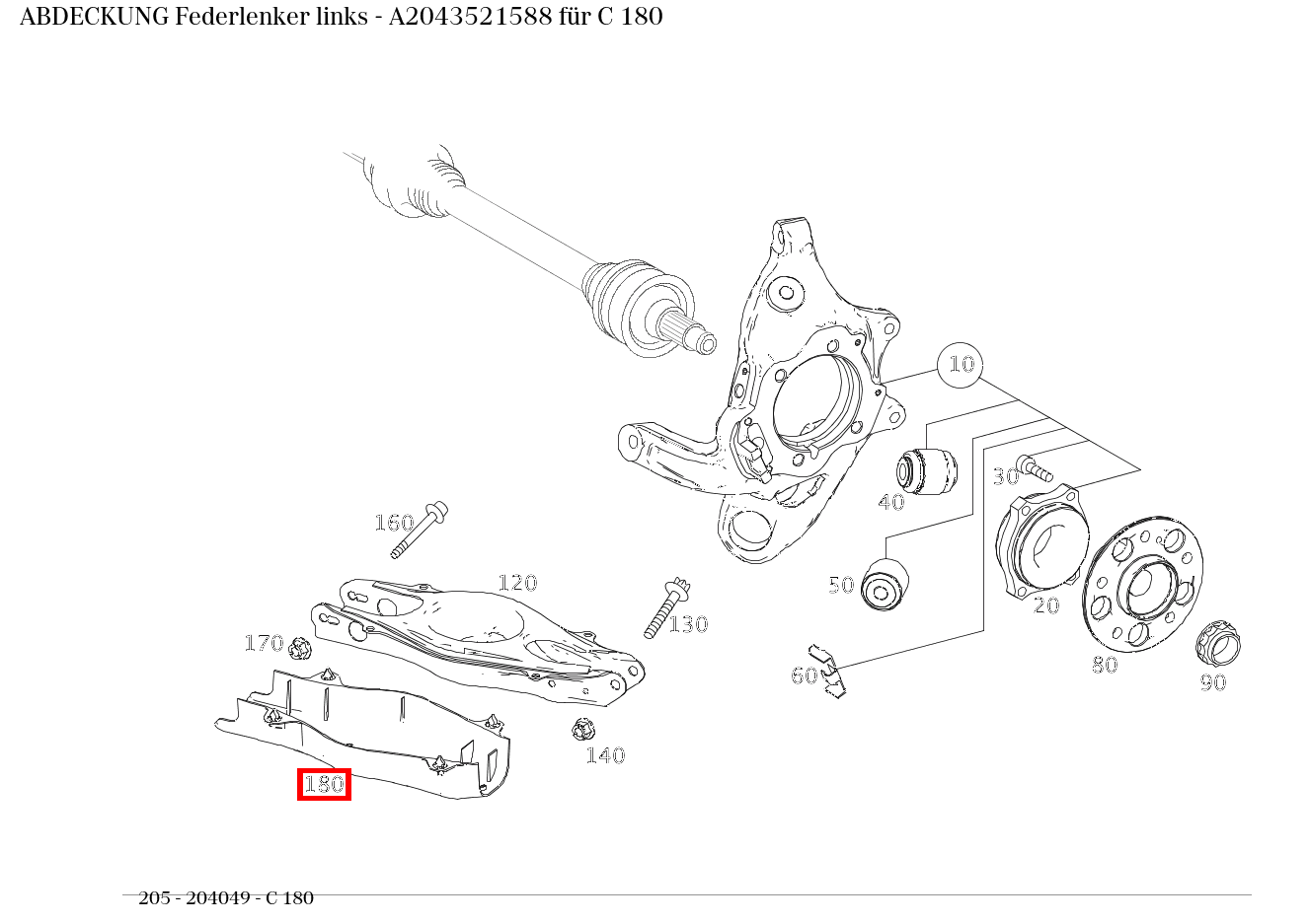 Abdeckung Federlenker links C 180 205