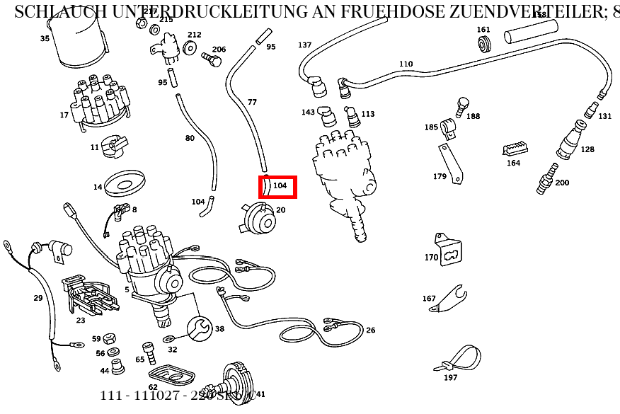 Schlauch UNTERDRUCKLEITUNG AN FRUEHDOSE ZUENDVERTEILER; 8X3.5 MM 220 SE b/C 111