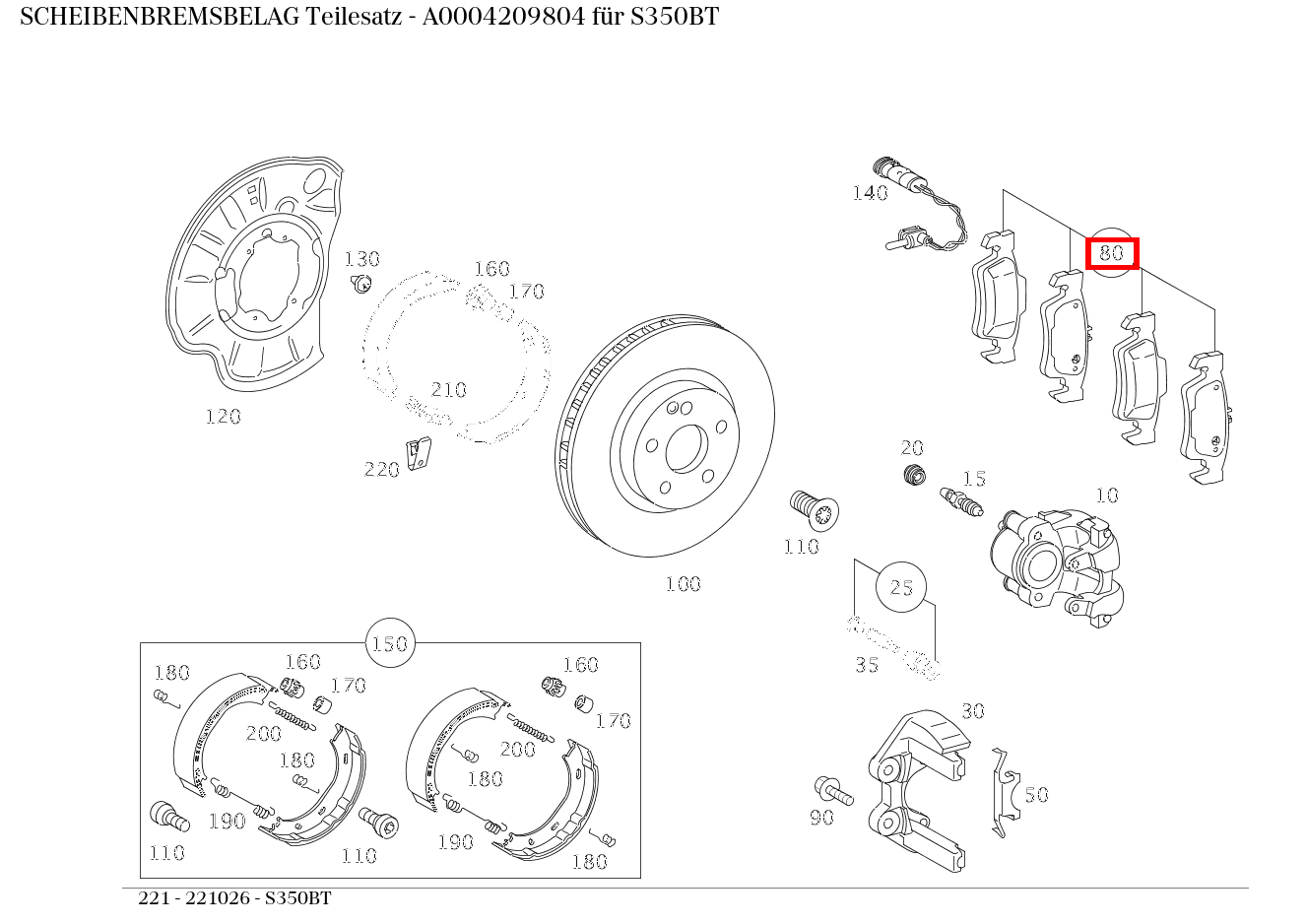 Scheibenbremsbelag Teilesatz S350BT 221