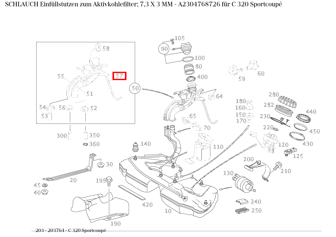 Schlauch Einfüllstutzen zum Aktivkohlefilter; 7,3 X 3 MM C 320 Sportcoupé 203