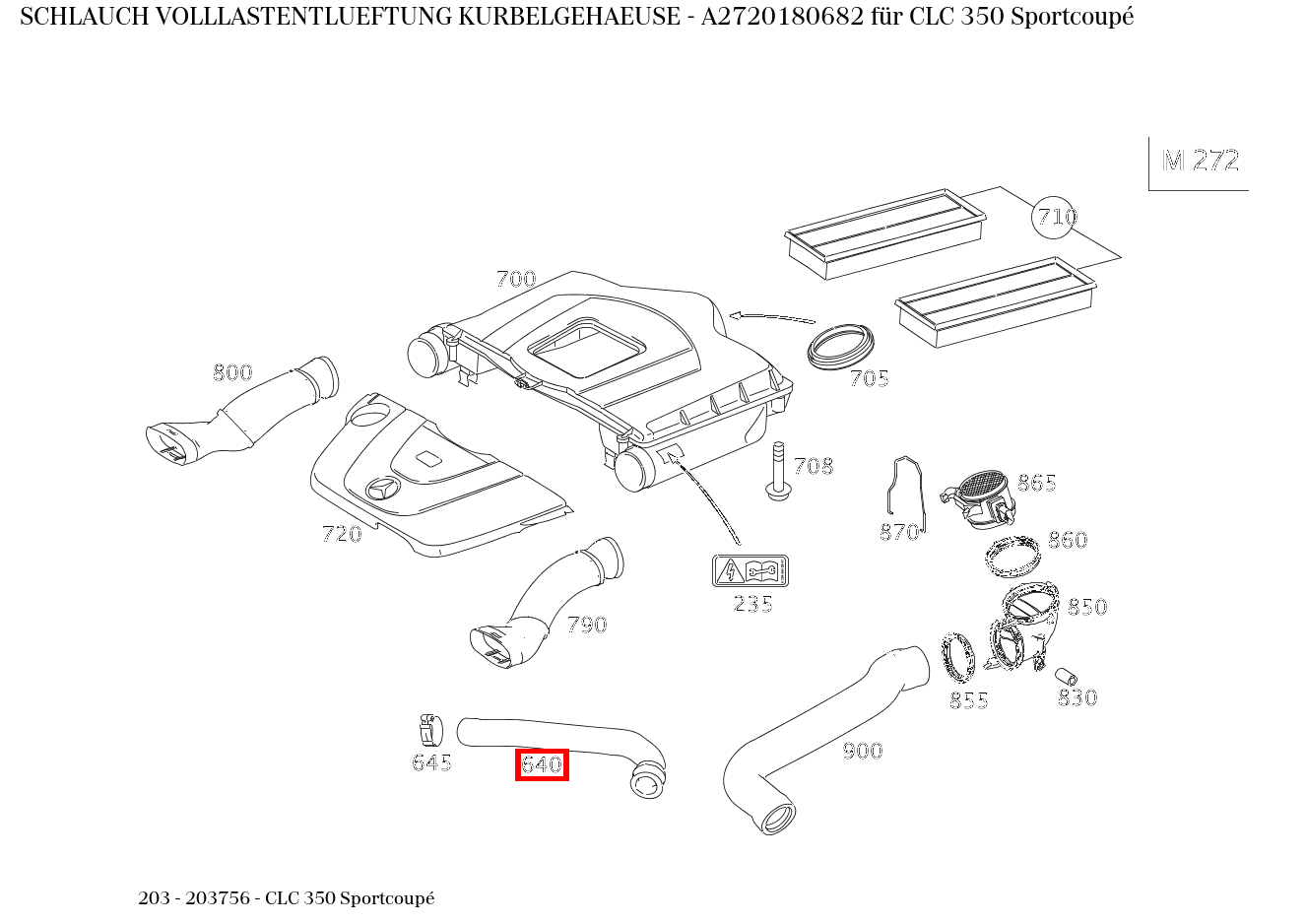 Schlauch VOLLLASTENTLUEFTUNG KURBELGEHAEUSE CLC 350 Sportcoupé 203