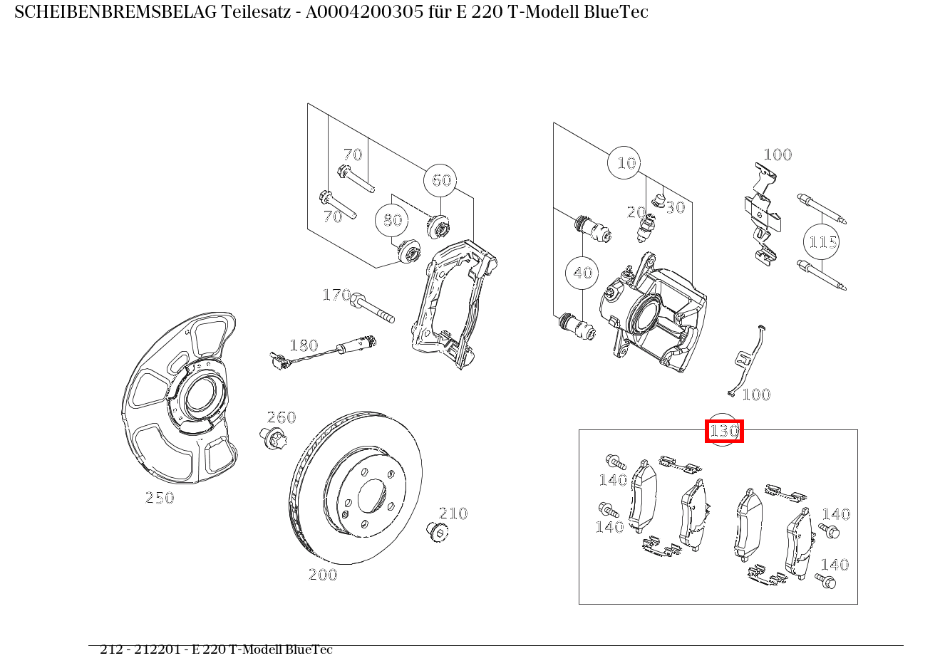 Scheibenbremsbelag Teilesatz E 220 T-Modell BlueTec 212 Scheibenbremsbelag Teilesatz E 220 T-Modell BlueTec 212