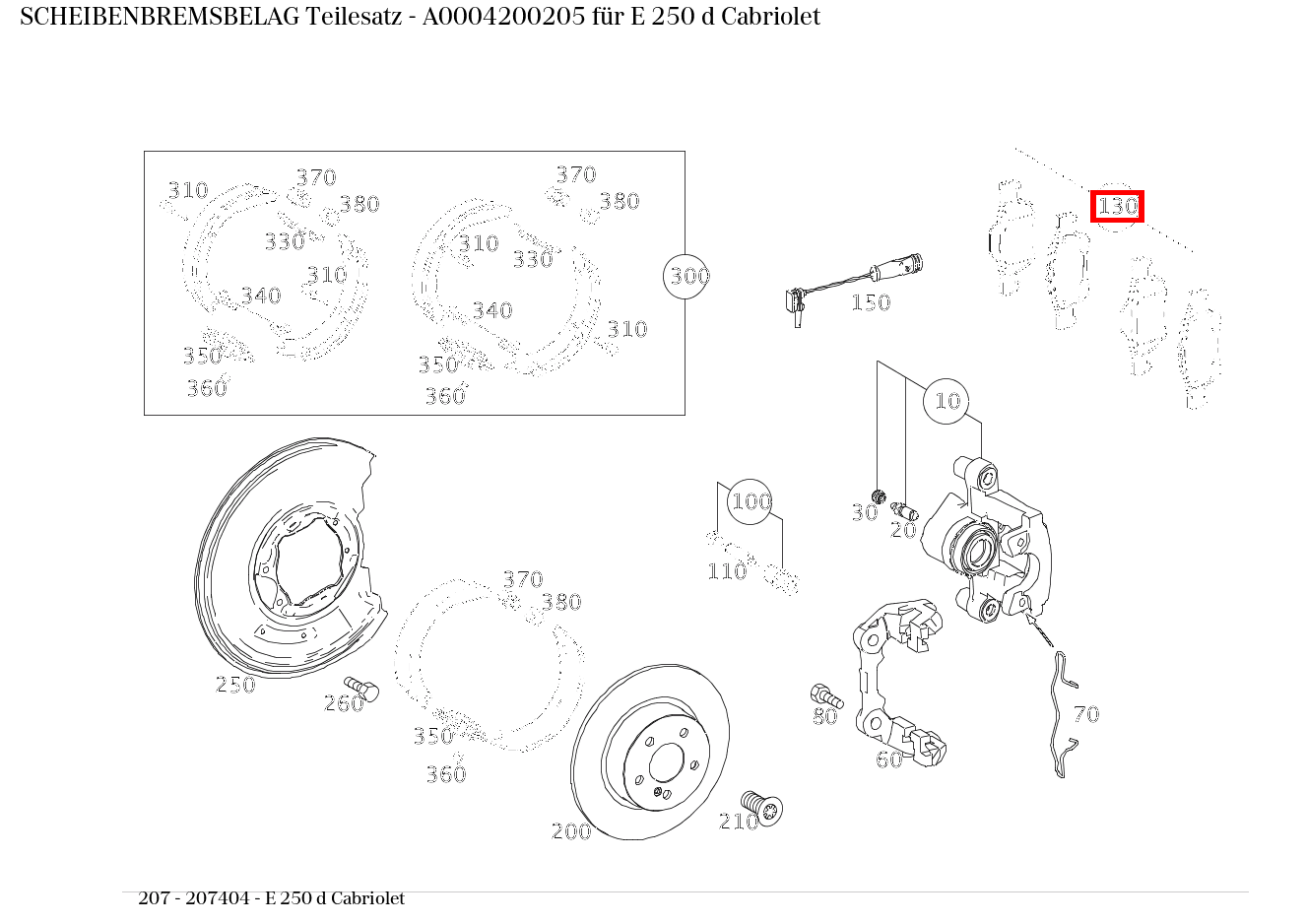 Scheibenbremsbelag Teilesatz E 250 d Cabriolet 207