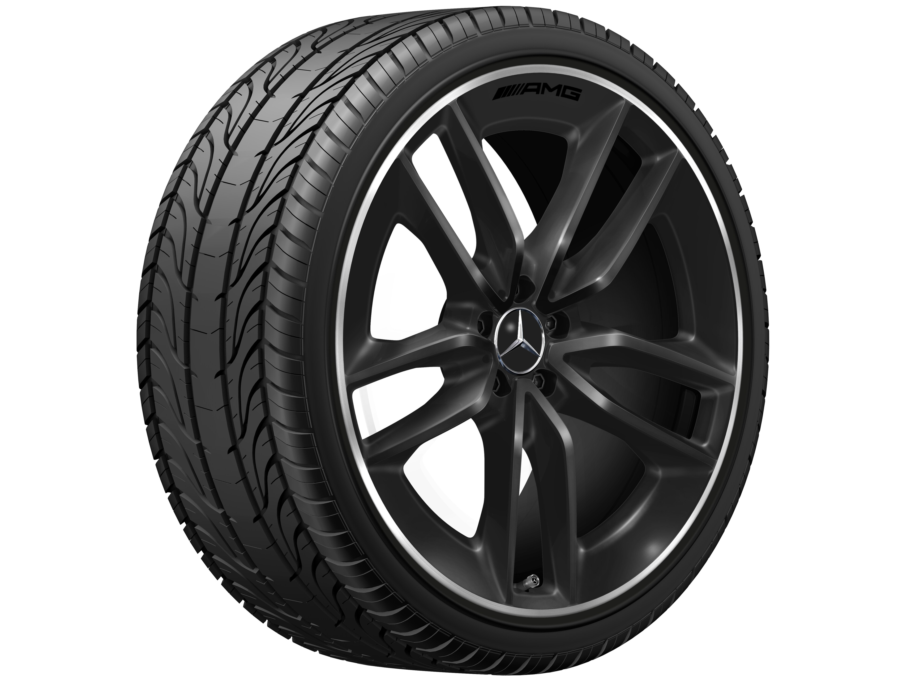 AMG 5-Doppelspeichen-Rad, 22 Zoll, 11 J x 22 ET 50, schwarz, Felgenhorn glanzgedreht
