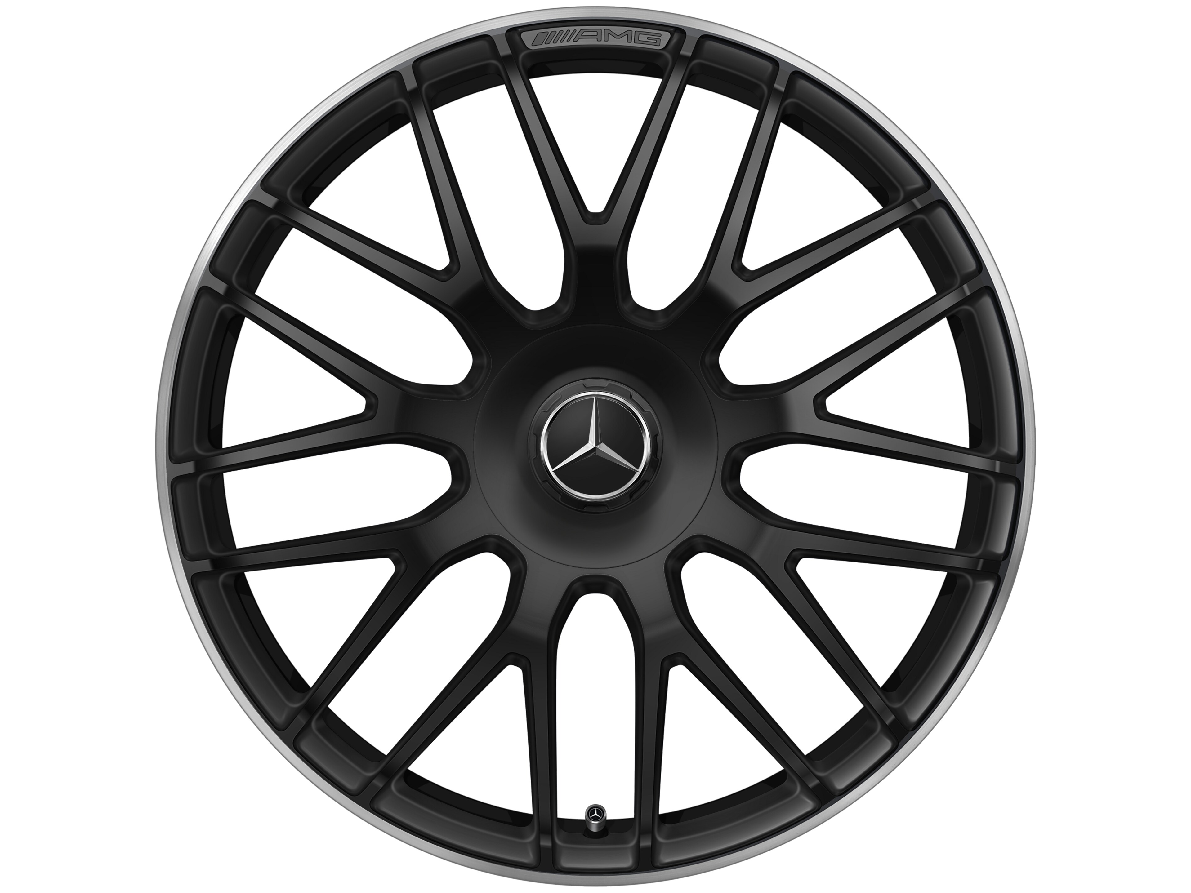 Mercedes-Benz - AMG Schmiederad im Kreuzspeichen-Design, 19 Zoll, 8,5 J x 19 ET 38, schwarz matt, Felgenhorn glanzgedreht