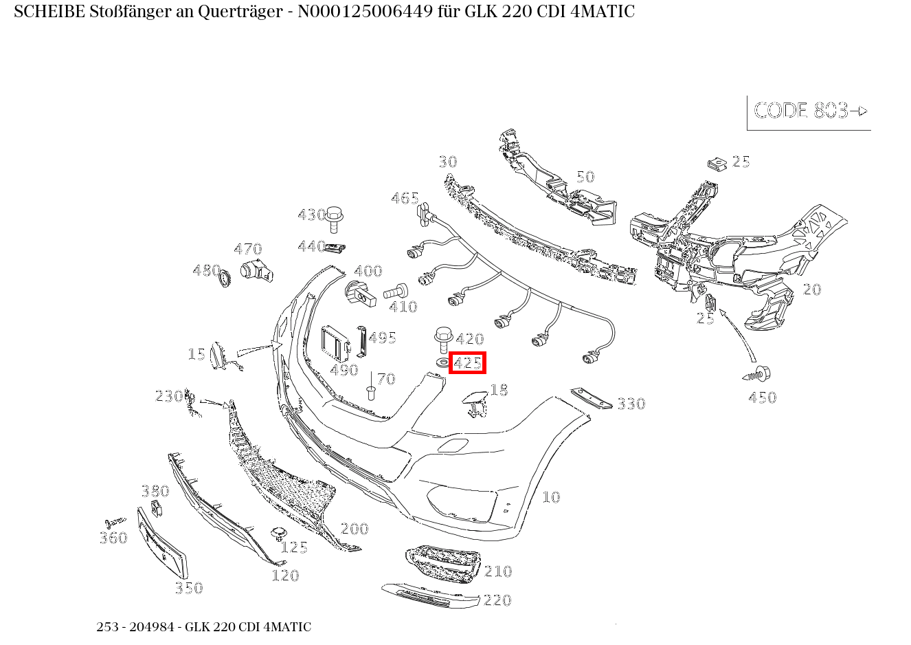 Scheibe Stoßfänger an Querträger GLK 220 CDI 4MATIC 253