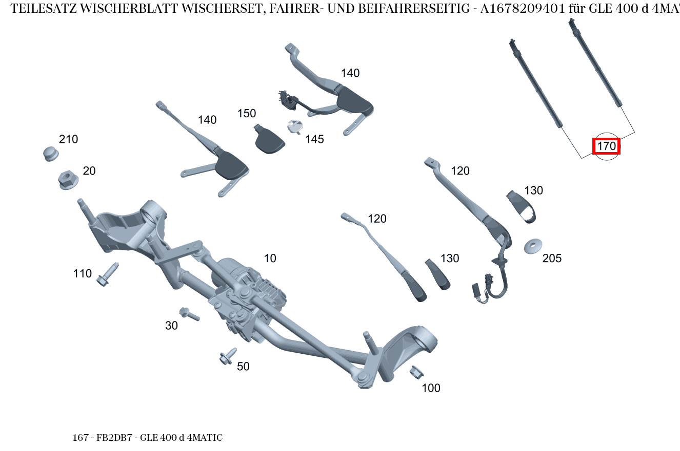 Teilesatz Wischerblatt WISCHERSET, FAHRER- UND BEIFAHRERSEITIG GLE 400 d 4MATIC 167