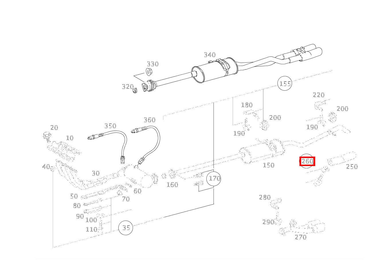Befestigungsteile UEBERROHRBLENDE AN AUSPUFFROHR HINTEN A 210 L EVOLUTION 168
