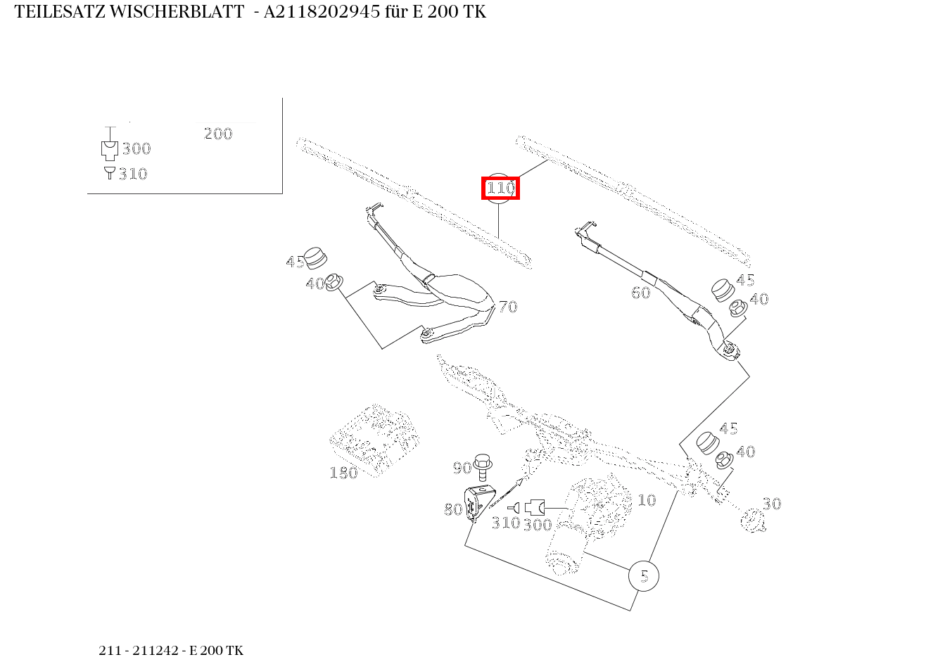 Teilesatz Wischerblatt E 200 TK 211