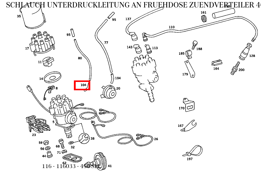 Schlauch UNTERDRUCKLEITUNG AN FRUEHDOSE ZUENDVERTEILER 40 MM; 8X3.5 MM 450 SEL 116