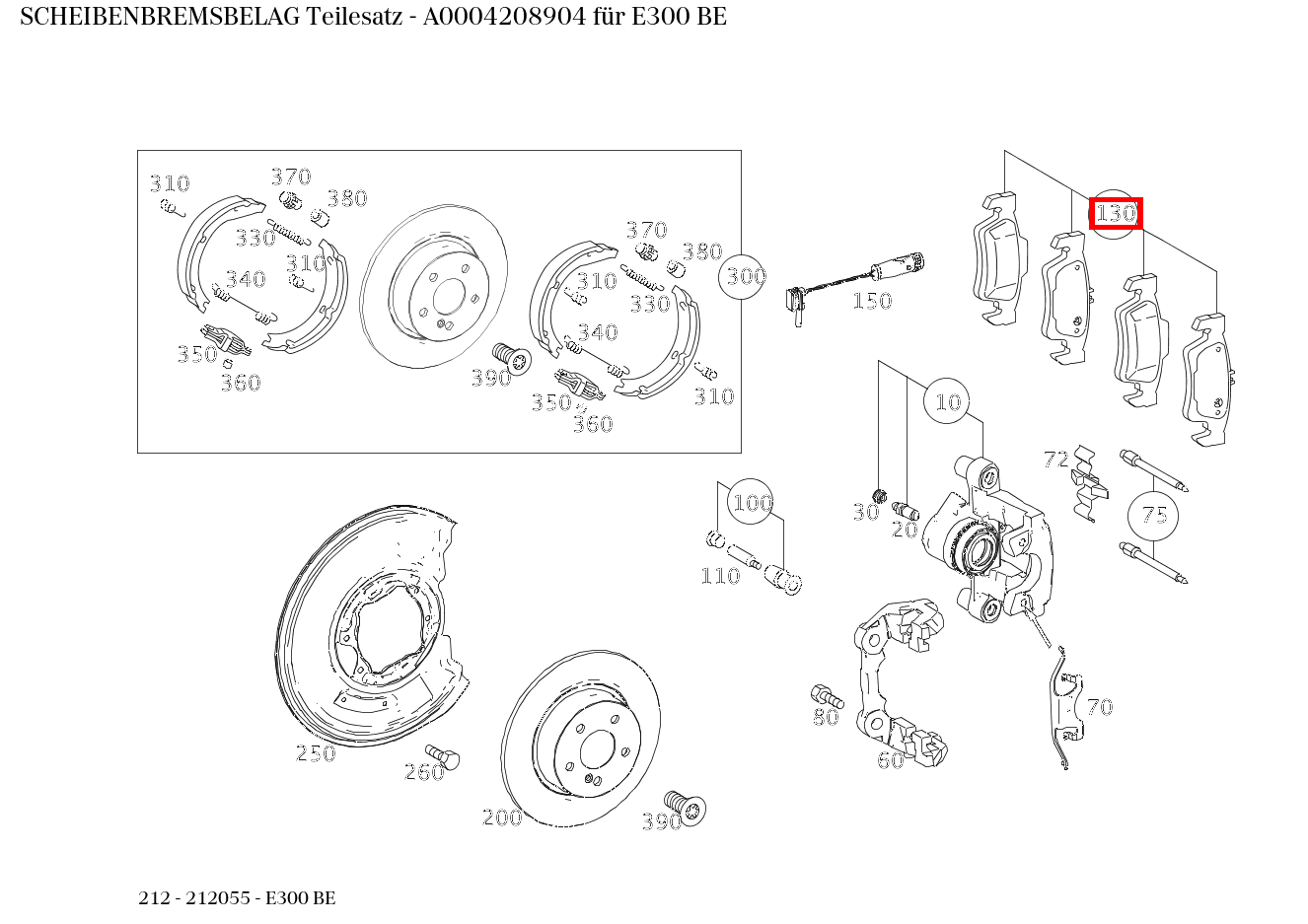 Scheibenbremsbelag Teilesatz E300 BE 212
