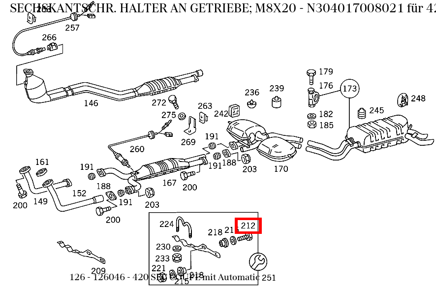 Sechskantschraube HALTER AN GETRIEBE; M8X20 420 SEC COUPE mit Automatic 126 Sechskantschraube HALTER AN GETRIEBE; M8X20 420 SEC COUPE mit Automatic 126