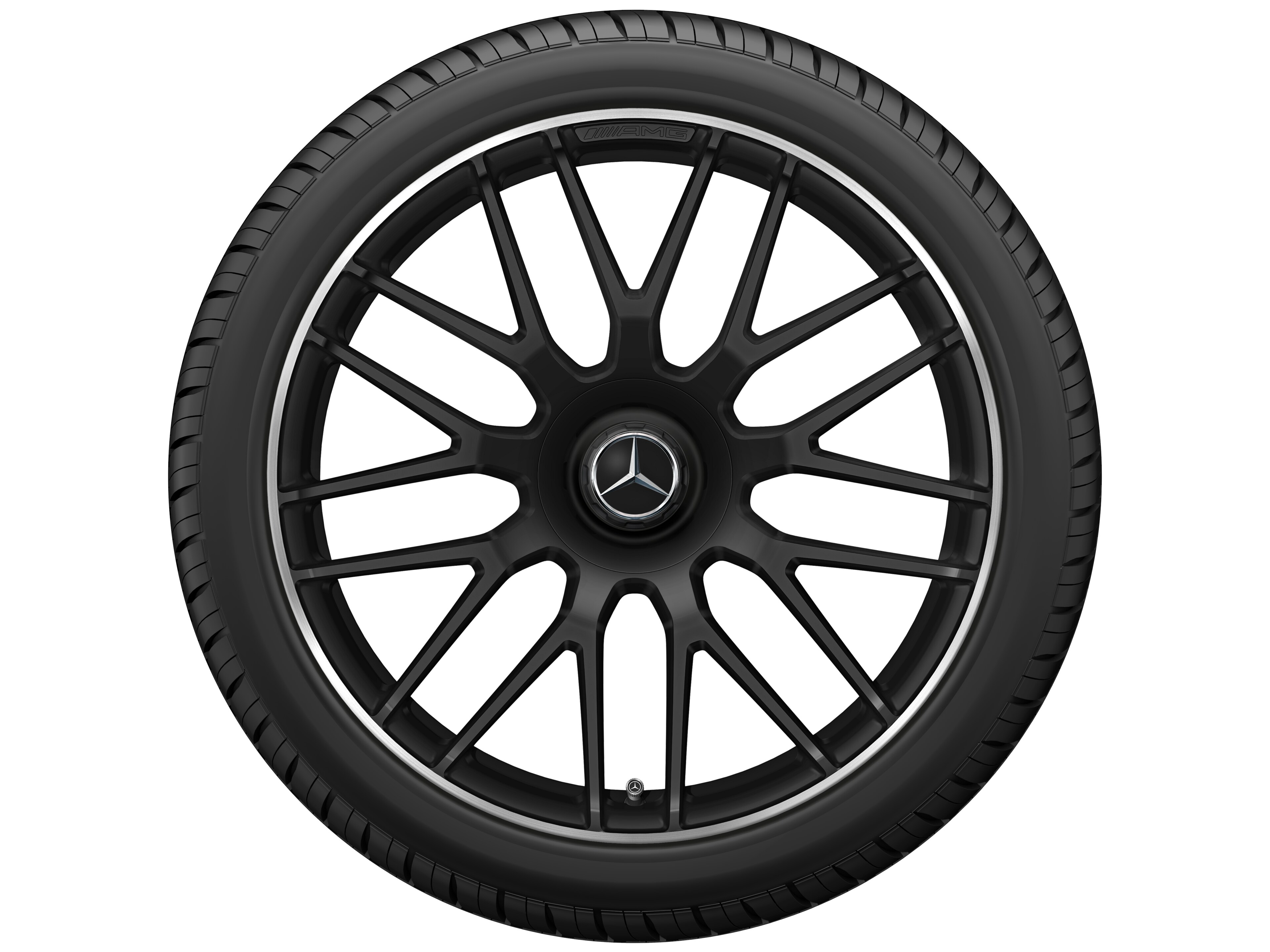 Mercedes-Benz - AMG Schmiederad im Kreuzspeichen-Design, 19 Zoll, 8,5 J x 19 ET 38, schwarz matt, Felgenhorn glanzgedreht