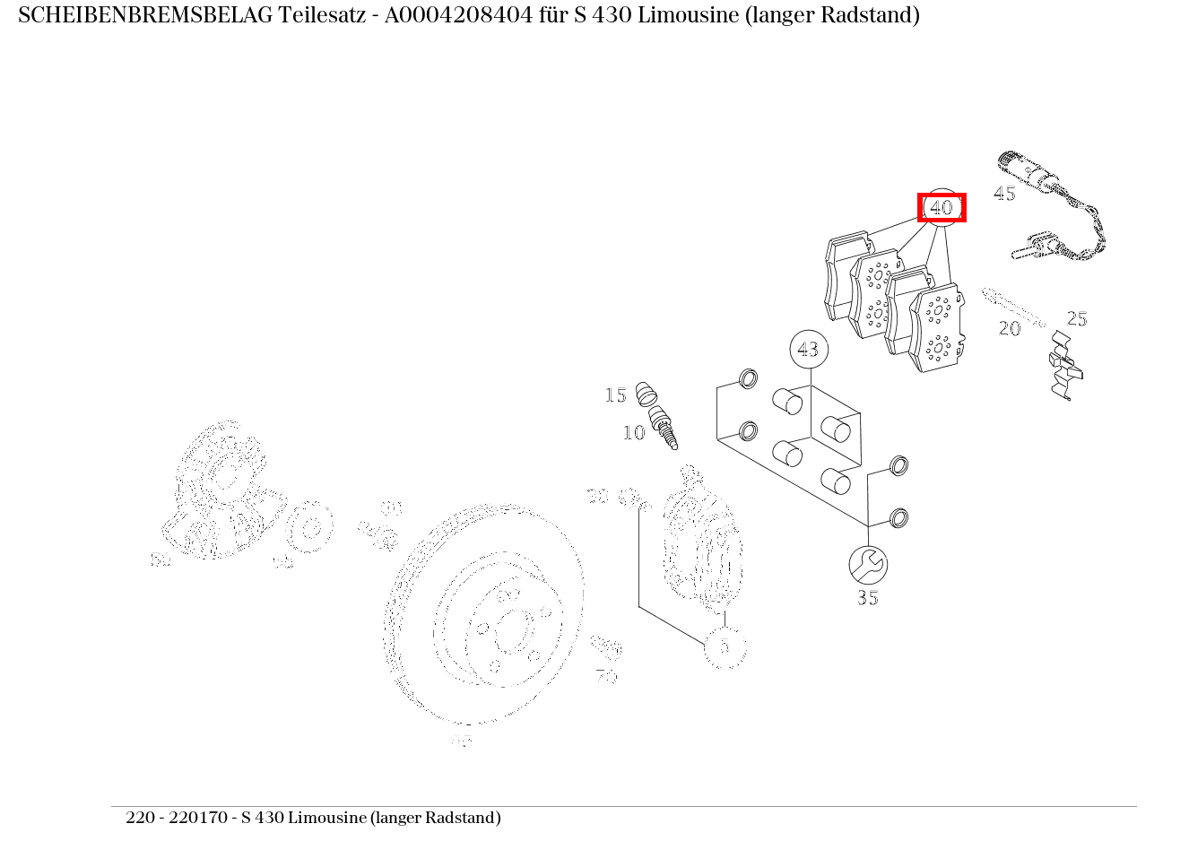 Scheibenbremsbelag Teilesatz S 430 Limousine (langer Radstand) 220