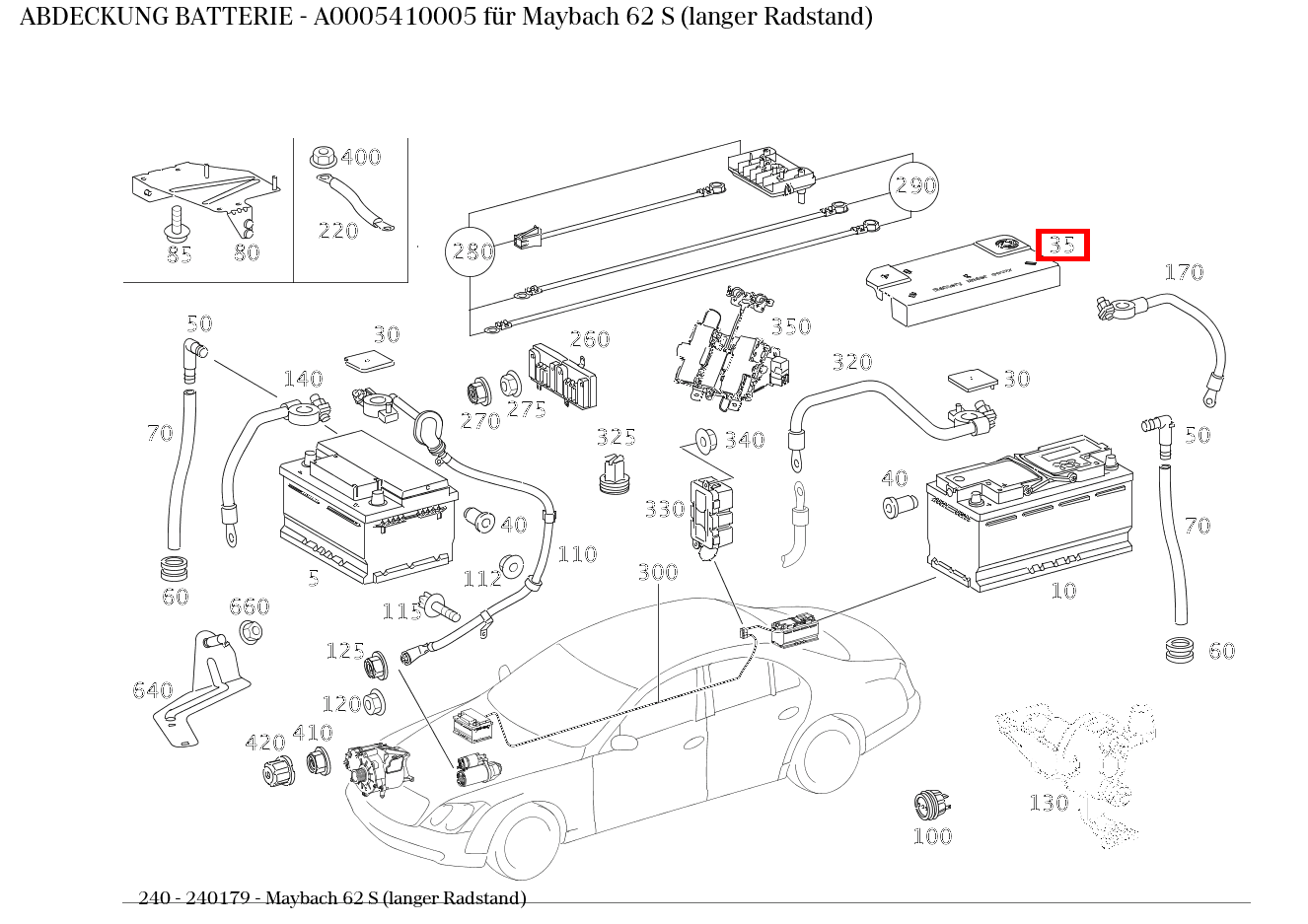 Abdeckung BATTERIE Maybach 62 S (langer Radstand) 240