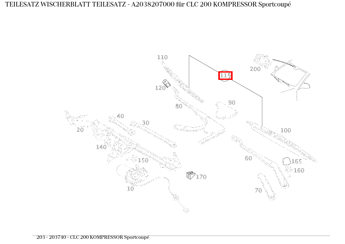 Teilesatz Wischerblatt TEILESATZ CLC 200 KOMPRESSOR Sportcoupé 203