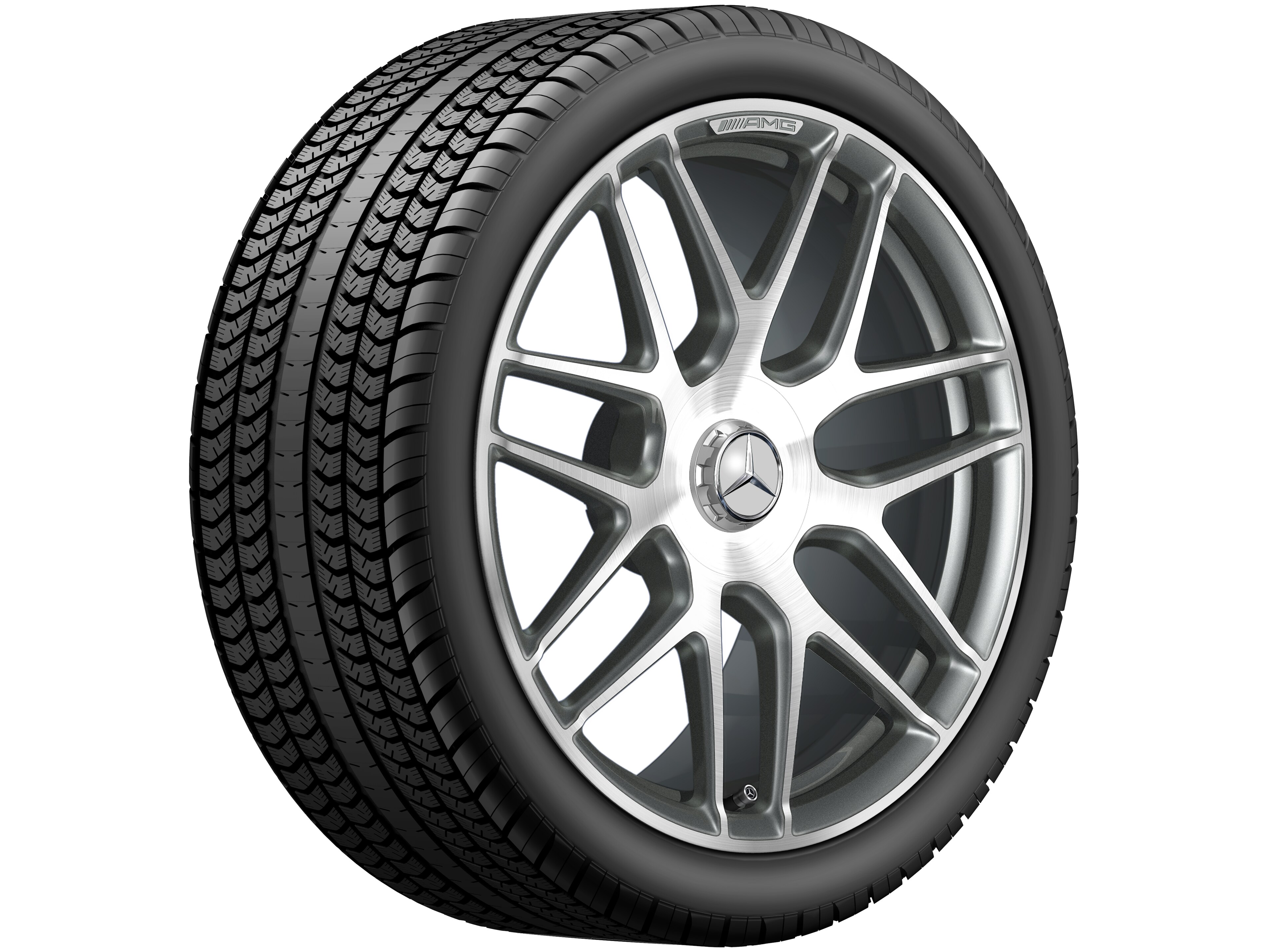 AMG Schmiederad im Kreuzspeichen-Design, 50,8 cm (20 Zoll), glanzgedreht 9,5 J x 20 ET 25, titangrau