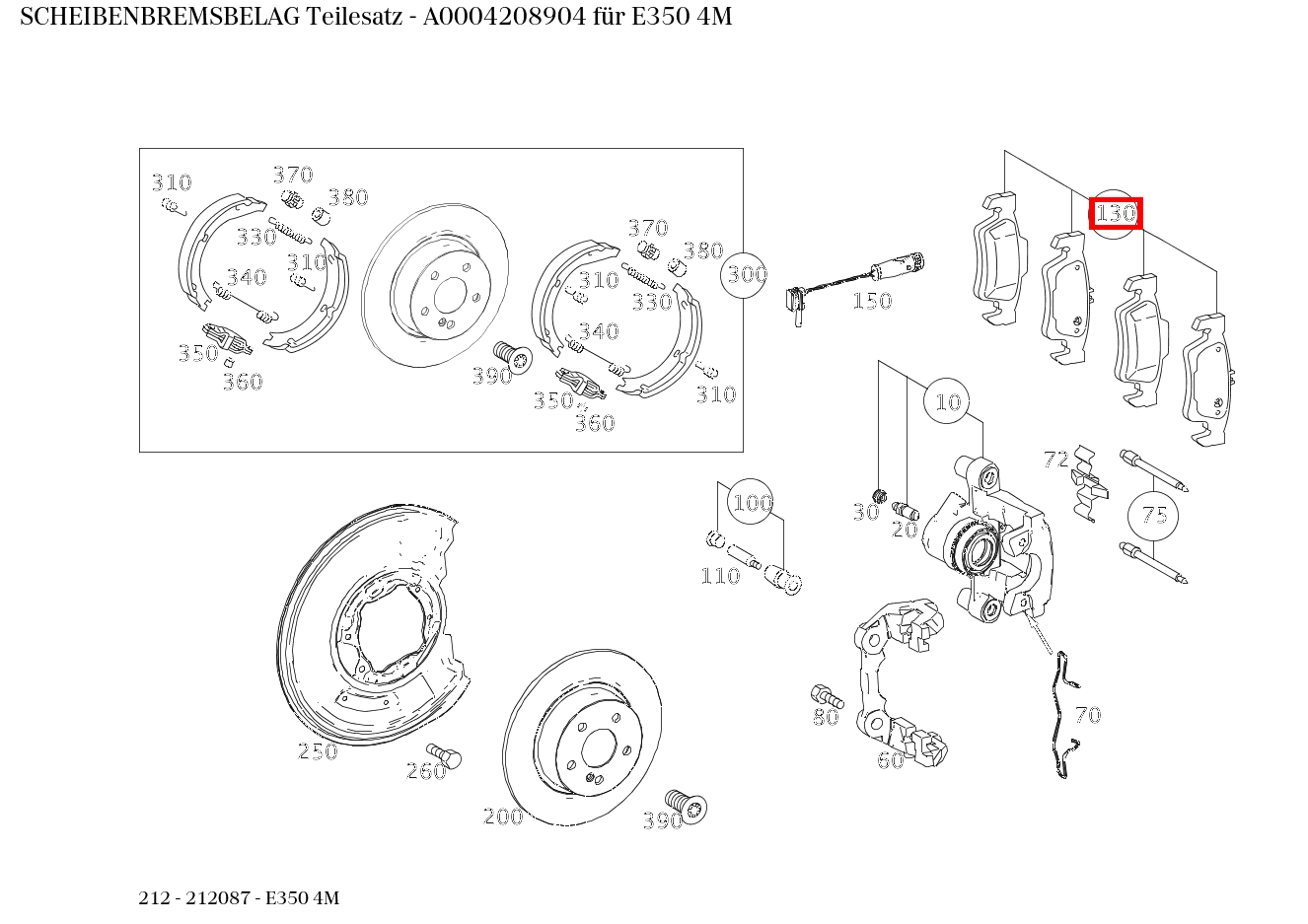 Scheibenbremsbelag Teilesatz E350 4M 212