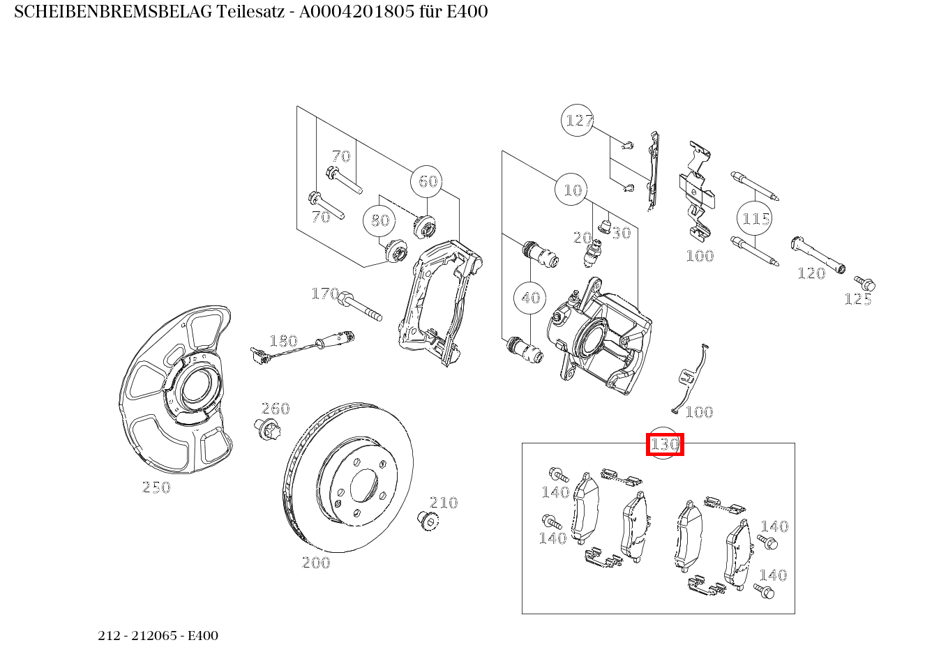 Scheibenbremsbelag Teilesatz E400 212 Scheibenbremsbelag Teilesatz E400 212