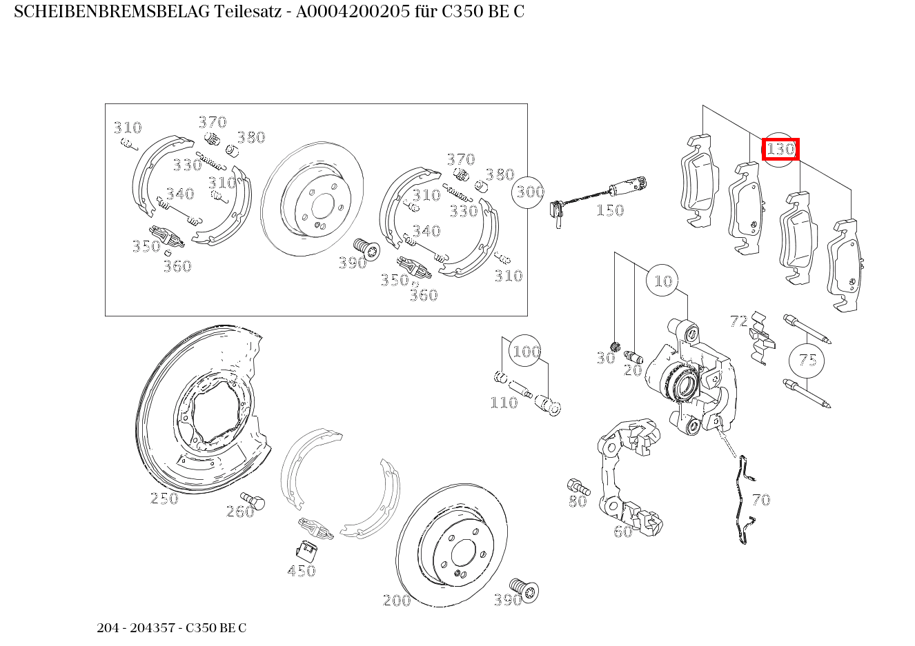 Scheibenbremsbelag Teilesatz C350 BE C 204