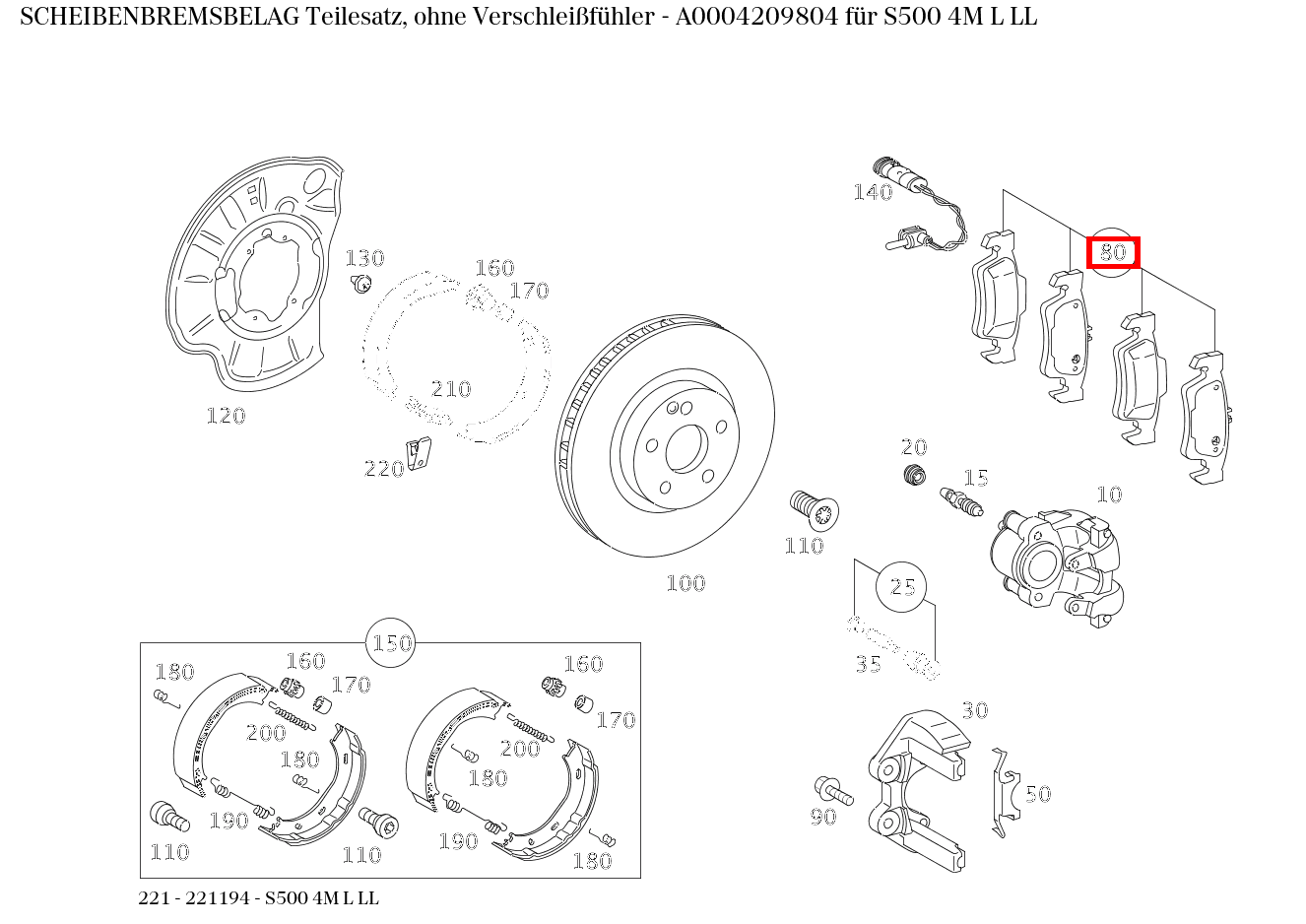 Scheibenbremsbelag Teilesatz, ohne Verschleißfühler S500 4M L LL 221