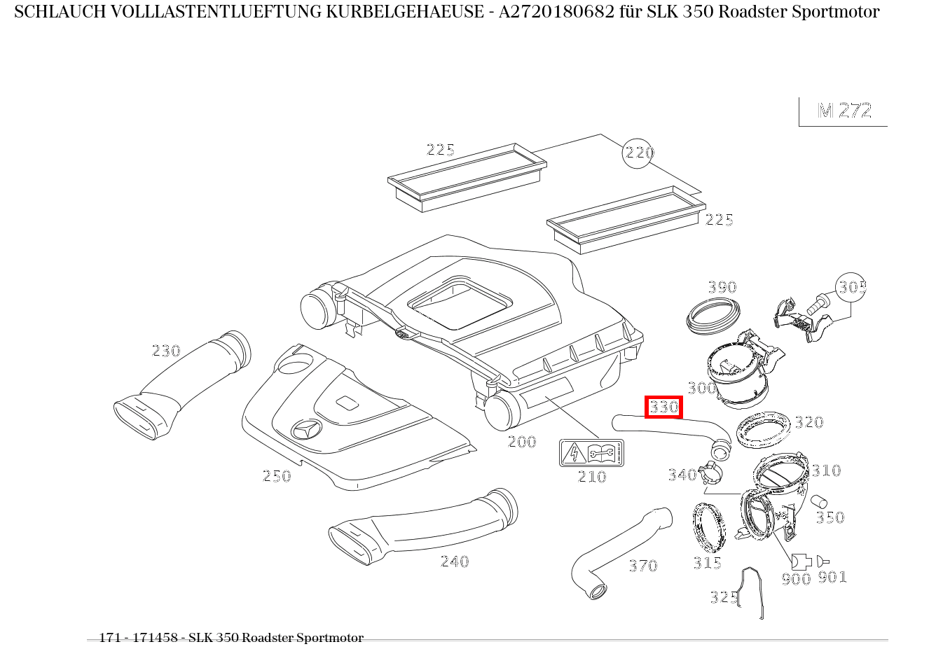 Schlauch VOLLLASTENTLUEFTUNG KURBELGEHAEUSE SLK 350 Roadster Sportmotor 171