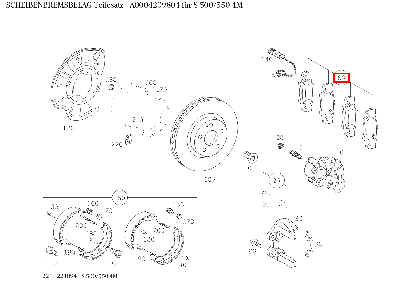 Scheibenbremsbelag Teilesatz S 500/550 4M 221