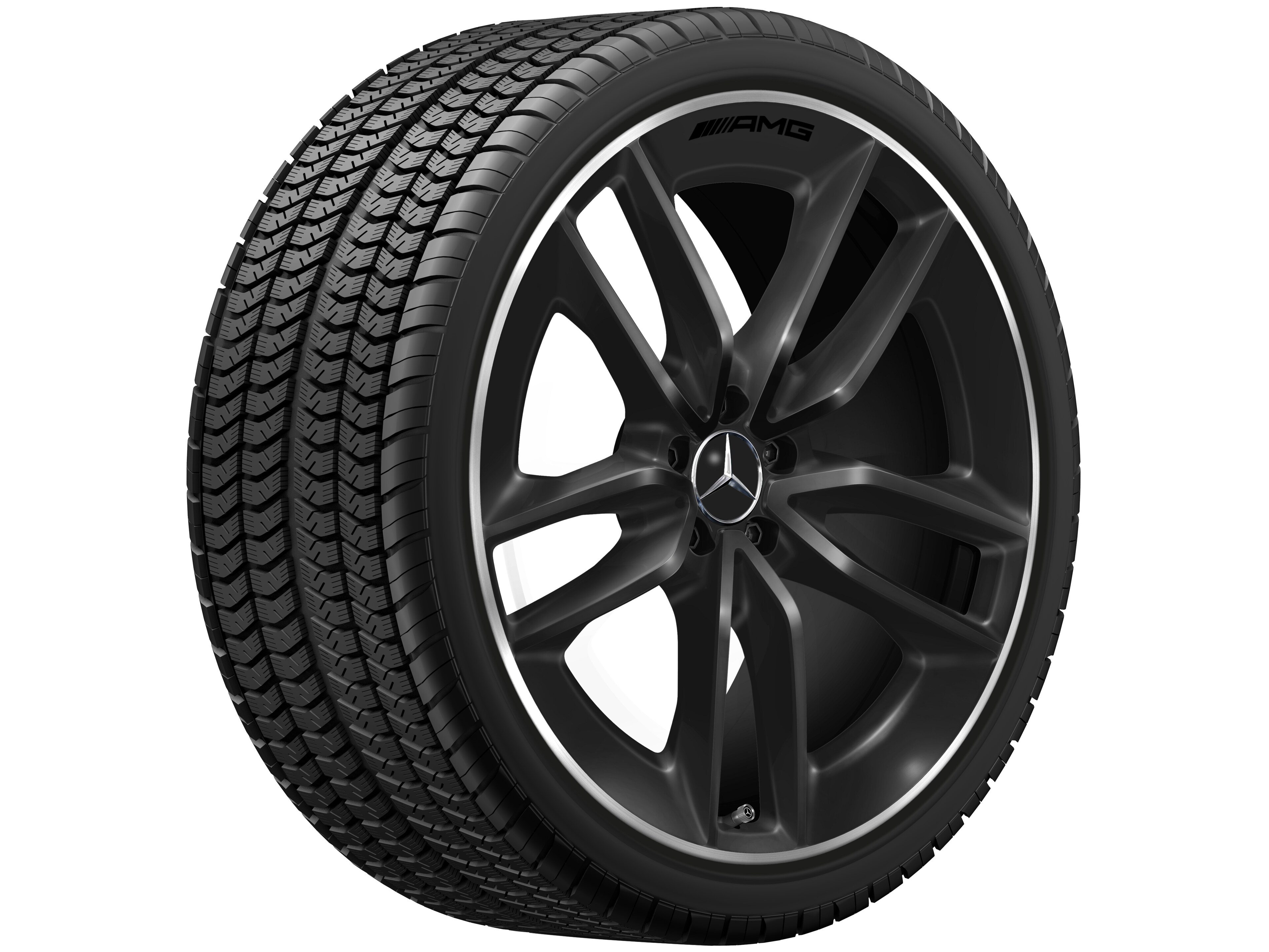 AMG 5-Doppelspeichen-Rad, 22 Zoll, 11 J x 22 ET 50, schwarz, Felgenhorn glanzgedreht