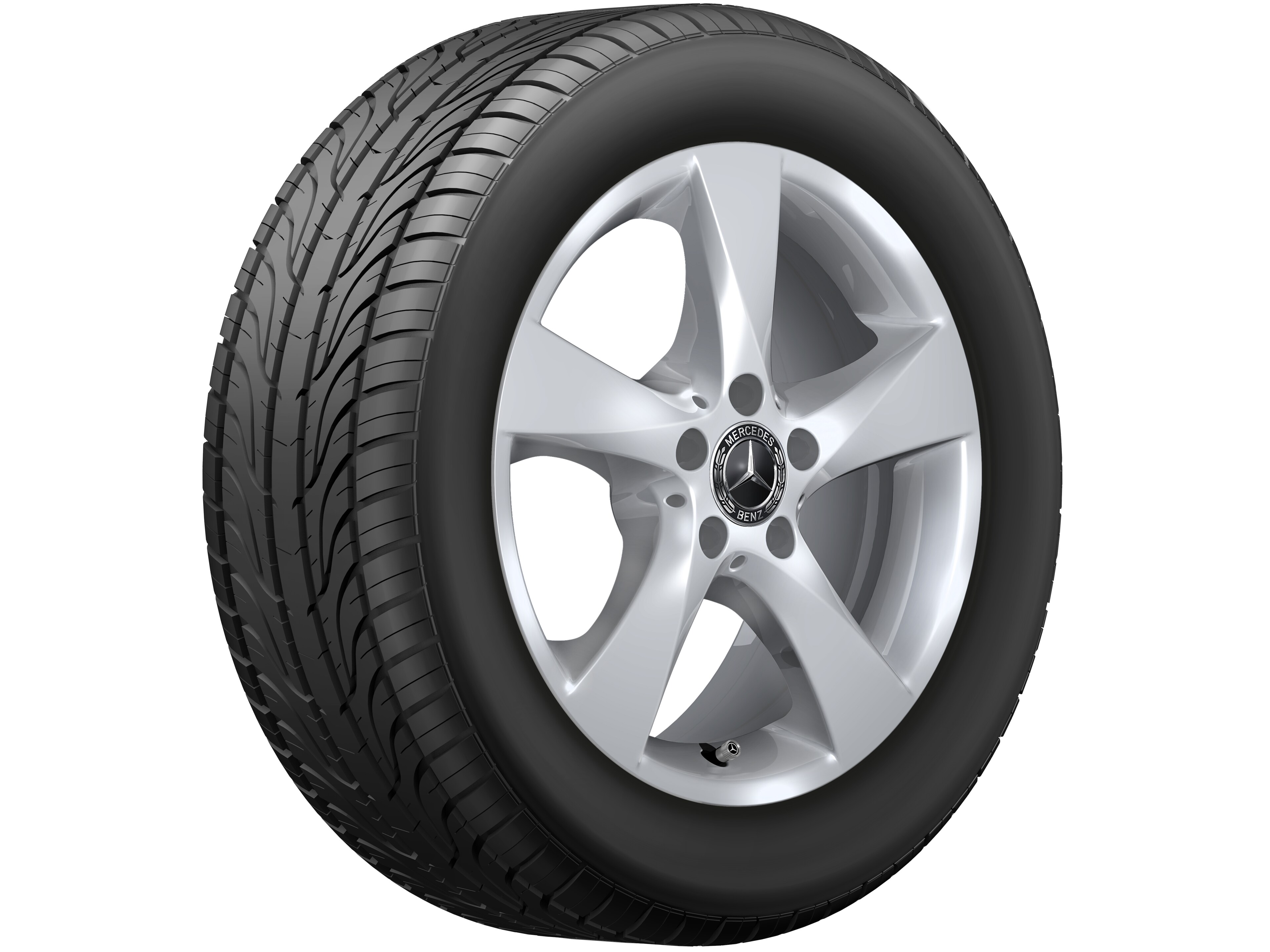 Original Mercedes-Benz 17 Zoll Ganzjahr-Komplettrad 5-Speichen-Rad vanadiumsilber, 225/55 R17 109/107H Goodyear Vector 4 Seasons Cargo MO-V