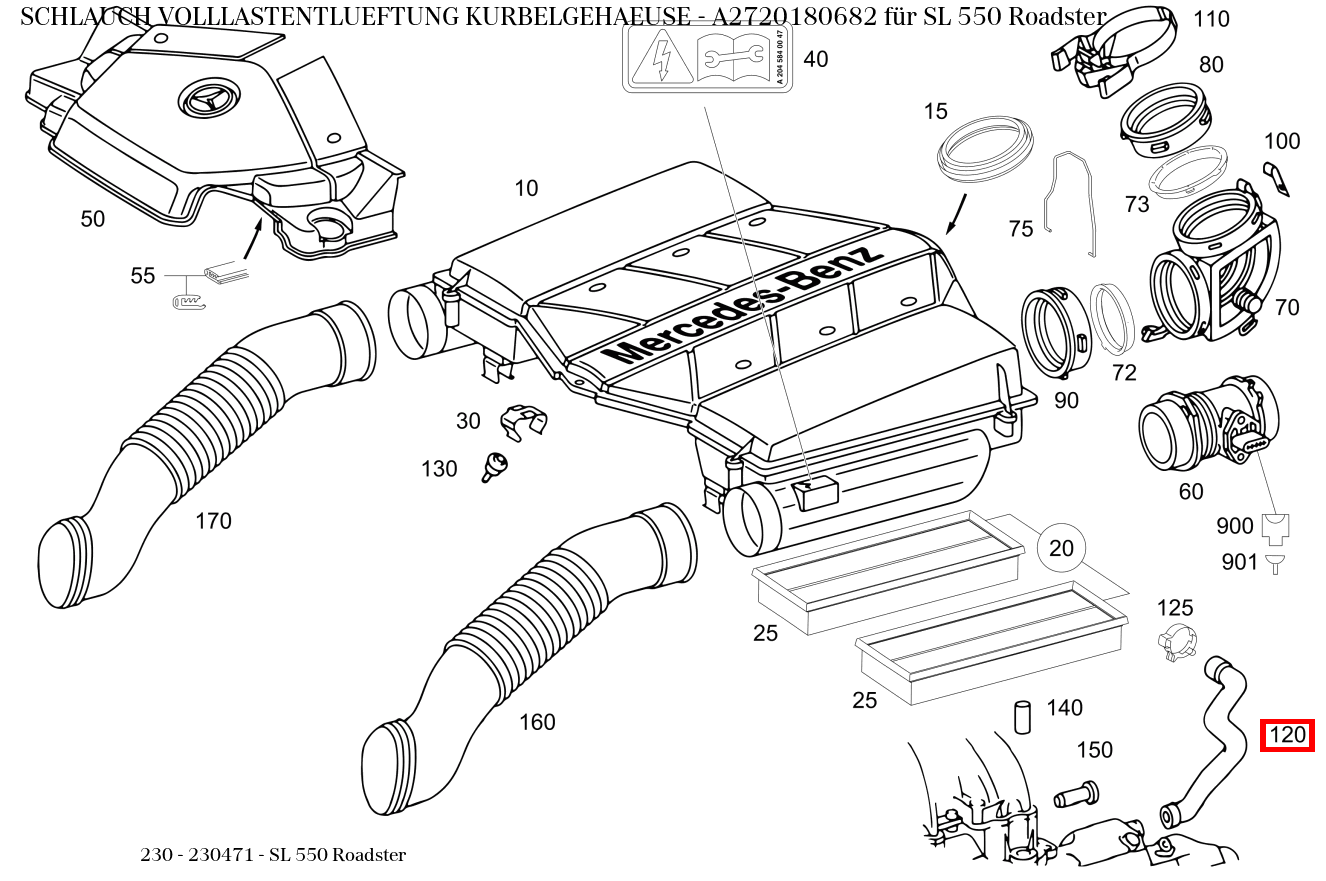 Schlauch VOLLLASTENTLUEFTUNG KURBELGEHAEUSE SL 550 Roadster 230