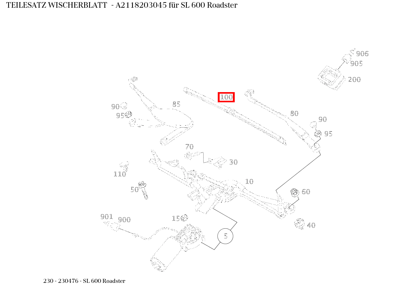 Teilesatz Wischerblatt SL 600 Roadster 230