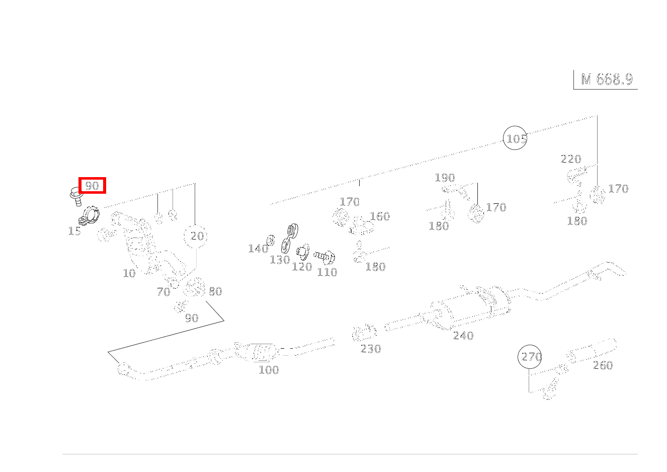 Sechsrundschraube AUSPUFFROHR VORN; M8X40 A 170 L CDI 1,7 168
