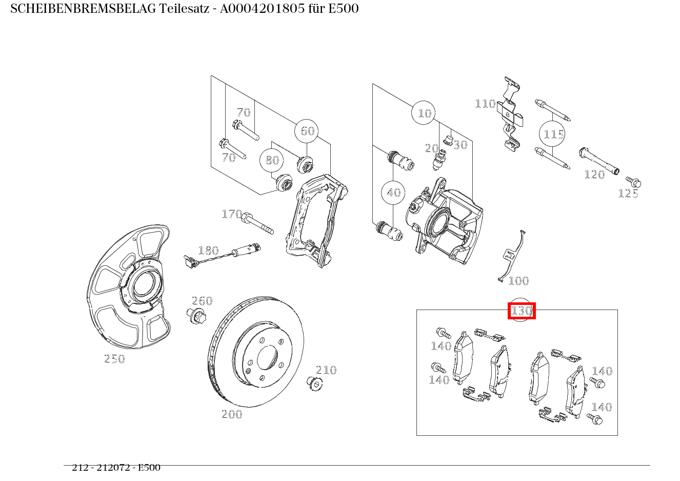 Scheibenbremsbelag Teilesatz E500 212 Scheibenbremsbelag Teilesatz E500 212